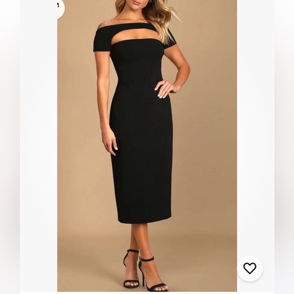 Lulu’s Make a Toast Black Off-the-Shoulder Cutout Midi Dress Womens Small NWOT - Picture 2 of 9